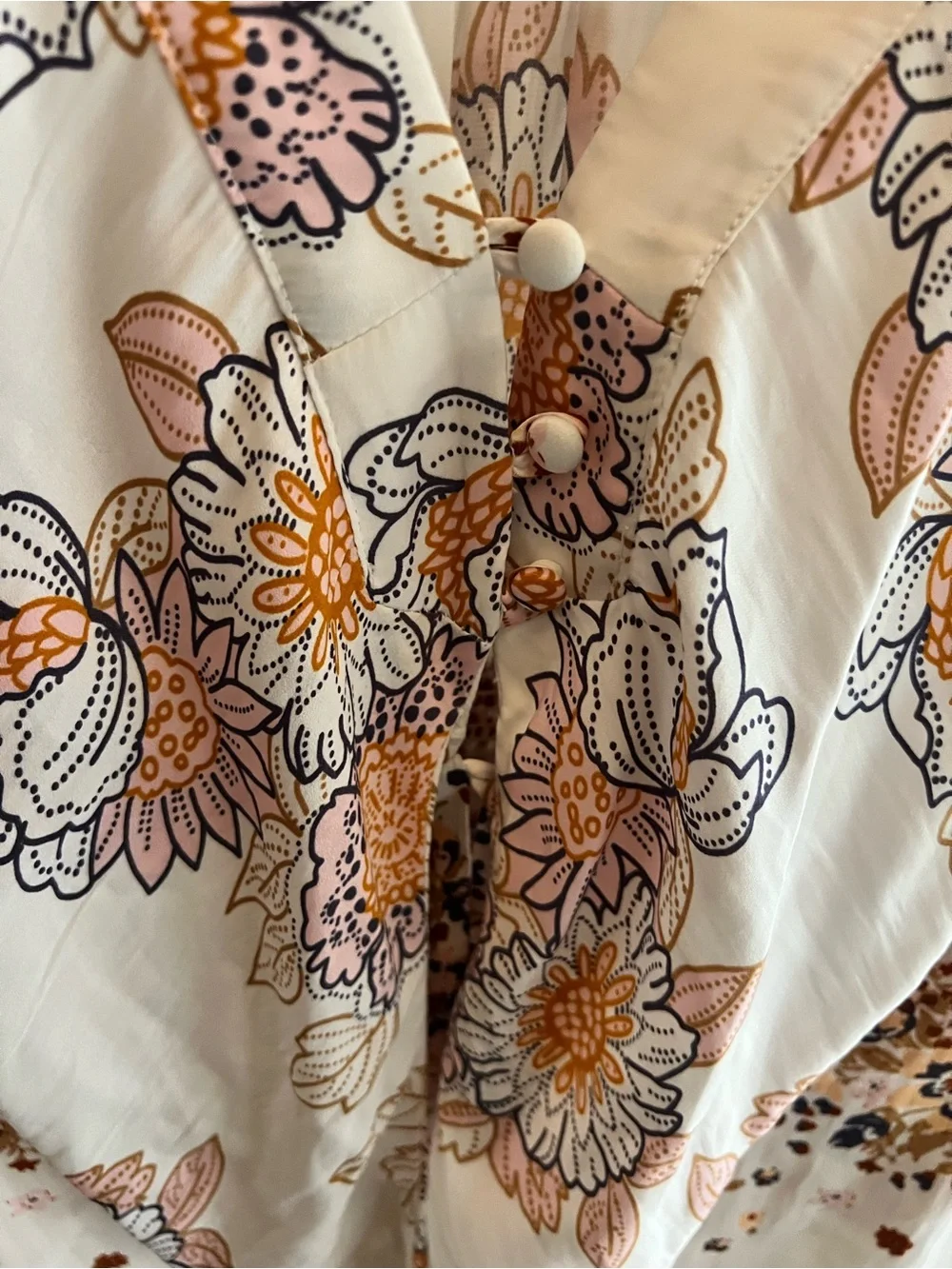 Free People Boho “Run Free” Floral Blouse - White with Orange & Lavender Size S